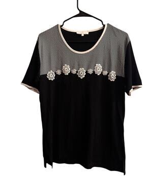 Nazareno Gabrielli Black White Beaded Floral Blouse Women Sz L